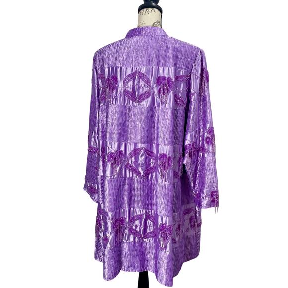 Vintage 90s Roaman’s Purple Satin Sequin Open Jacket Formal Coat Topper Sz 18 - Picture 5 of 10